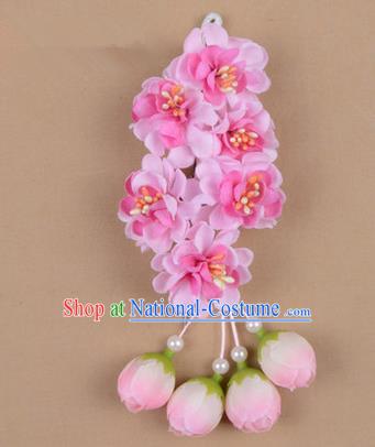 Chinese Ancient Peking Opera Pink Wisteria Flowers Hair Accessories, Traditional Chinese Beijing Opera Props Head Ornaments Hua Tan Headwear Hairpins