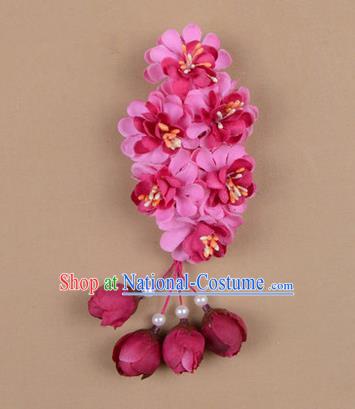 Chinese Ancient Peking Opera Rosy Wisteria Flowers Hair Accessories, Traditional Chinese Beijing Opera Props Head Ornaments Hua Tan Headwear Hairpins