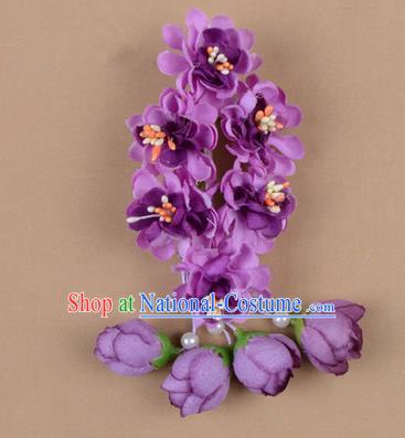 Chinese Ancient Peking Opera Purple Wisteria Flowers Hair Accessories, Traditional Chinese Beijing Opera Props Head Ornaments Hua Tan Headwear Hairpins