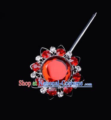 Chinese Ancient Peking Opera Pink Flowers Hair Accessories Headwear, Traditional Chinese Beijing Opera Head Ornaments Hua Tan White Red Crystal Bulb Hairpins