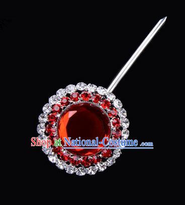 Chinese Ancient Peking Opera Pink Flowers Hair Accessories Headwear, Traditional Chinese Beijing Opera Head Ornaments Hua Tan Double Ring Red Crystal Bulb Hairpins