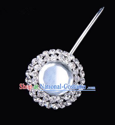 Chinese Ancient Peking Opera Pink Flowers Hair Accessories Headwear, Traditional Chinese Beijing Opera Head Ornaments Hua Tan Double Ring White Crystal Bulb Hairpins