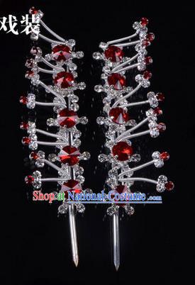 Chinese Ancient Peking Opera Pink Flowers Hair Accessories Young Lady Headwear, Traditional Chinese Beijing Opera Head Ornaments Hua Tan Red Crystal Hairpins