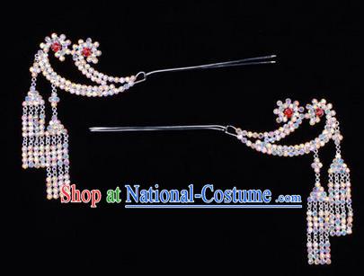 Chinese Ancient Peking Opera Hair Accessories Young Lady Headwear, Traditional Chinese Beijing Opera Head Ornaments Hua Tan Colorful Crystal Hairpins