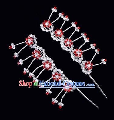 Chinese Ancient Peking Opera Hair Accessories Young Lady Headwear, Traditional Chinese Beijing Opera Head Ornaments Hua Tan Plum Blossom Red Crystal Hairpins