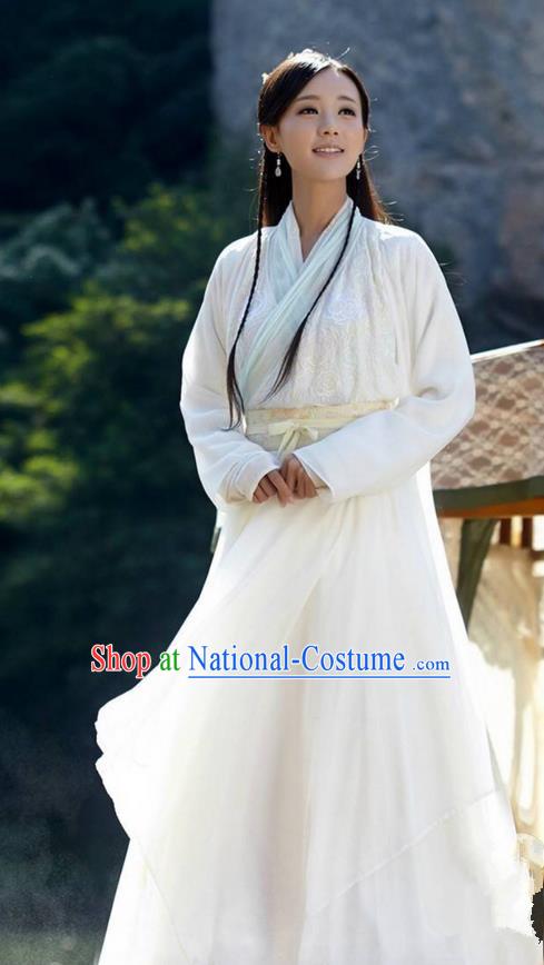 Traditional Chinese Song Dynasty Young Lady Costumes and Handmade Headpiece Complete Set, The Legend of The Condor Heroes Ancient Swordswoman Dress Hanfu Clothing