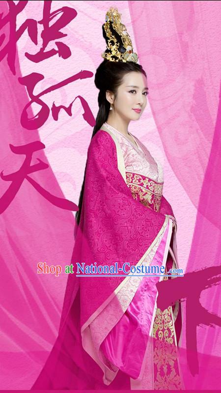 Traditional Chinese Han Dynasty Princess Costumes and Headpiece Complete Set, China Ancient Imperial Consort Dress Hanfu Clothing for Women