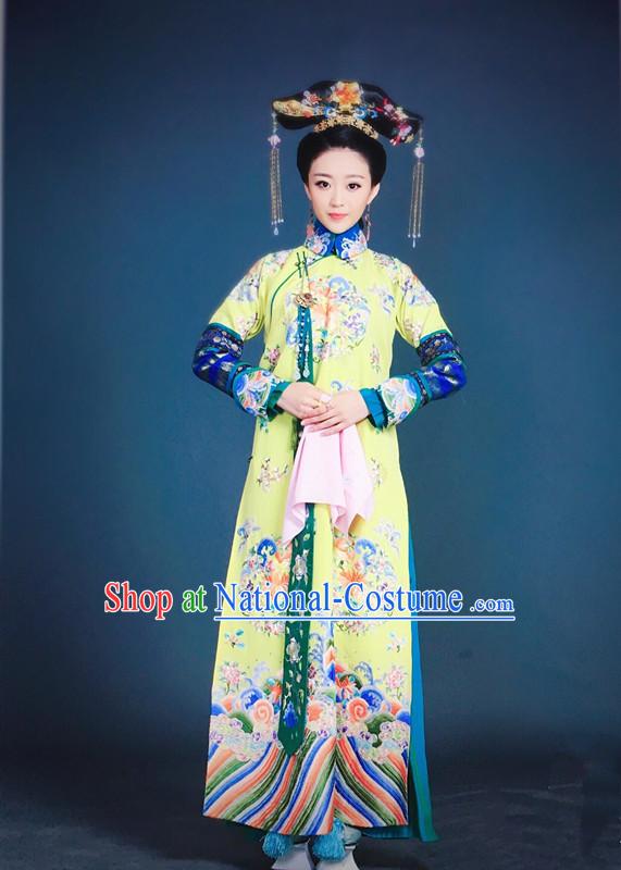 Traditional Ancient Chinese Imperial Empress Costume, Chinese Qing Dynasty Manchu Lady Dress, Chinese Mandarin Robes Queen Embroidered Clothing for Women