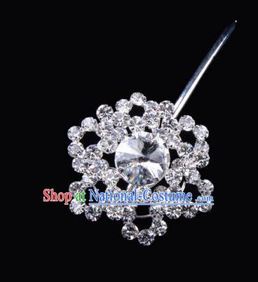 Chinese Ancient Peking Opera Pink Flowers Hair Accessories Headwear, Traditional Chinese Beijing Opera Head Ornaments Hua Tan White Hexagonal Crystal Bulb Hairpins