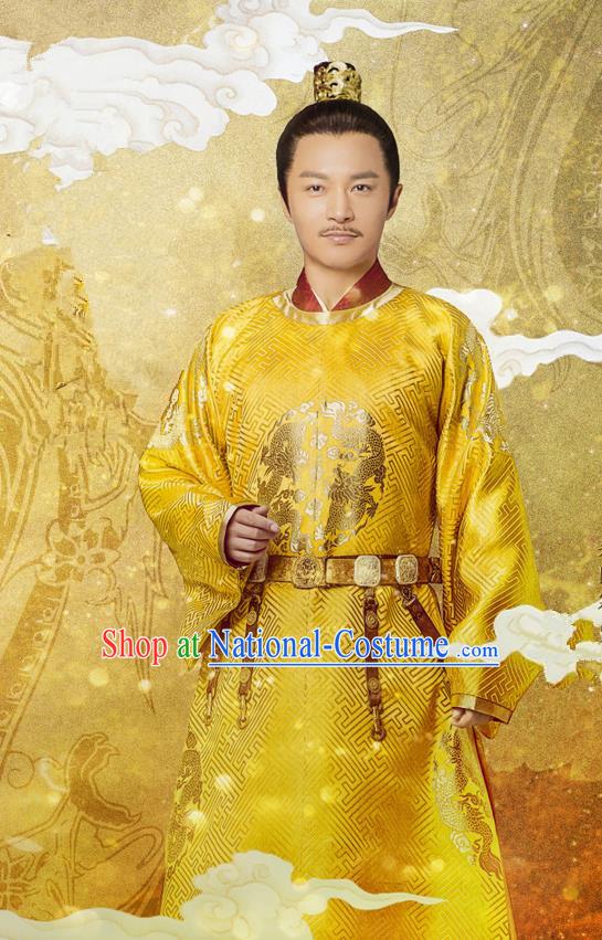 Traditional Chinese Ancient Imperial Emperor Costume, China Song Dynasty Majesty King Dragon Robes Clothing for Men