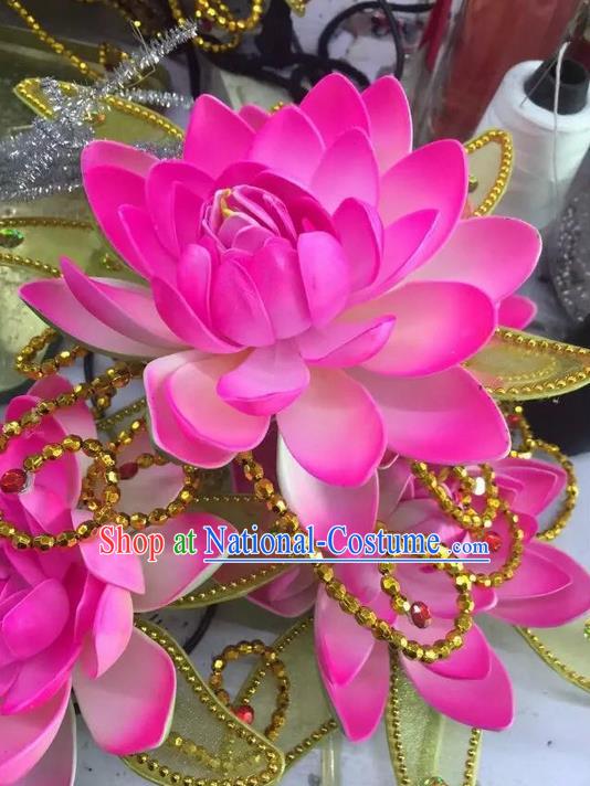 Traditional Chinese Folk Dance Lotus Hair Accessories, China Ancient Classical Dance Handmade Headwear for Women