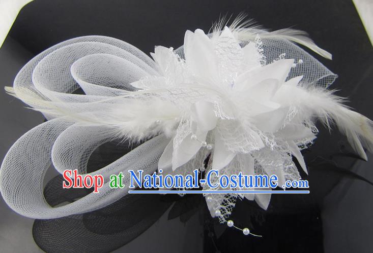 Top Modern Dance Hair Accessories Hair Clasp, Female White Feather Veil Ornament Headband for Women