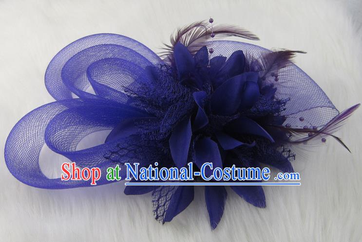 Top Modern Dance Hair Accessories Hair Clasp, Female Purple Feather Veil Ornament Headband for Women