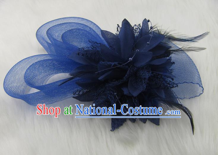 Top Modern Dance Hair Accessories Hair Clasp, Female Blue Feather Veil Ornament Headband for Women