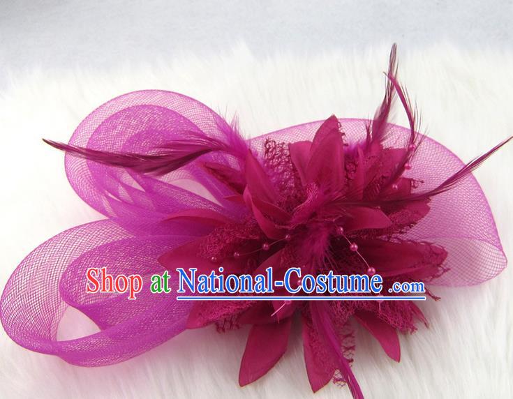 Top Modern Dance Hair Accessories Hair Clasp, Female Rose Feather Veil Ornament Headband for Women