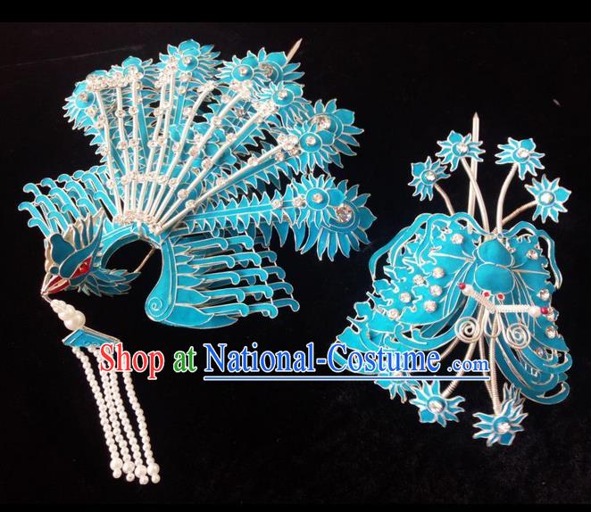 Traditional Chinese Peking Opera Handmade Hair Accessories, China Beijing Opera Imperial Consort Headwear High-grade Bride Head Ornaments Complete Set for Women