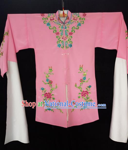 Traditional Chinese Peking Opera Costumes Pink Blouse, China Beijing Opera High-grade Embroidered Water-sleeve Cloud Shoulder Wearing for Women