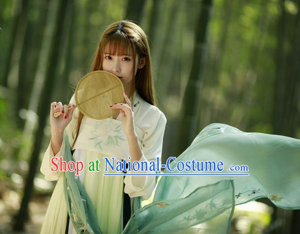 Traditional Chinese Ancient Tang Dynasty Princess Costumes, China Hanfu Embroidered Green Blouse and Ru Skirt Complete Set for Women