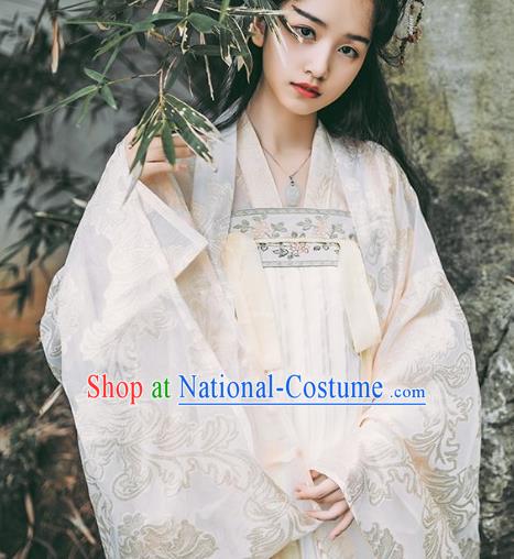 Traditional Chinese Ancient Tang Dynasty Noble Lady Costumes, China Princess Hanfu Embroidered Blouse and Ru Skirt Complete Set for Women