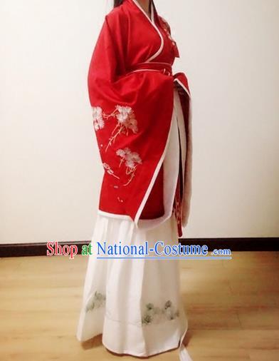 Traditional Chinese Ancient Han Dynasty Noble Lady Costumes, China Princess Hanfu Embroidered Wide-sleeve Blouse and Ru Skirt Complete Set for Women