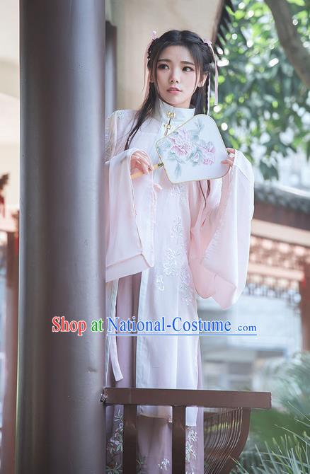 Traditional Chinese Ancient Ming Dynasty Young Lady Costumes, China Princess Hanfu Cardigan Embroidered Blouse and Ru Skirt Complete Set for Women