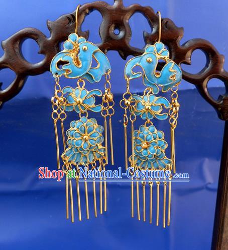 Traditional Chinese Ancient Classical Handmade Earrings Jewelry Accessories Hanfu Palace Long Tassel Mandarin Duck Eardrop for Women