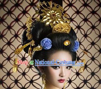 Traditional Chinese Ancient Classical Handmade Tang Dynasty Imperial Consort Hairpin Hair Jewelry Accessories Hanfu Classical Palace Combs Hair Sticks Complete Set for Women