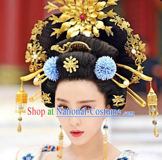 Traditional Chinese Ancient Classical Handmade Tang Dynasty Imperial Consort Hairpin Phoenix Coronet Jewelry Accessories Hanfu Classical Palace Combs Hair Sticks Complete Set for Women