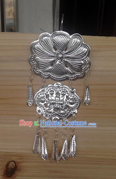 Traditional Handmade Chinese Ancient Classical Miao Silver Long Tassel Pendant Accessories for Women