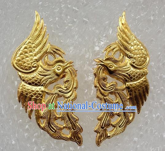 Traditional Handmade Chinese Ancient Classical Hair Accessories Gold Plating Phoenix Barrettes Hairpins, Hair Sticks Jewellery for Women