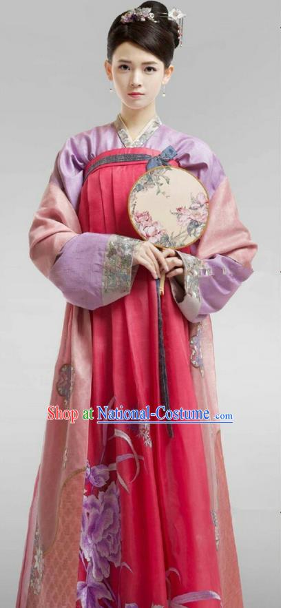 Chinese Ancient Tang Dynasty Palace Lady Costume, Traditional Chinese Ancient Peri Female Officials Princess Dress and Headpiece Complete Set for Women