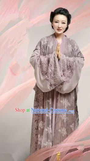 Chinese Ancient Tang Dynasty Lady Boutique Costume and Headpiece Complete Set, Traditional Chinese Ancient Lay Buddhist Dress for Women