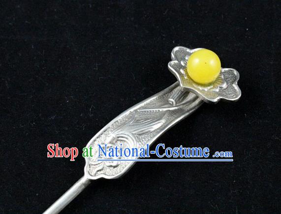 Traditional Handmade Chinese Ancient Classical Hair Accessories Barrettes Yellow Bead Hairpins Step Shake Hair Sticks for Women