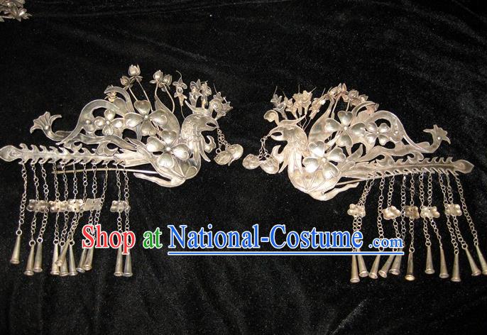 Traditional Handmade Chinese Ancient Classical Hair Accessories Barrettes Phoenix Hairpin, Han Dynasty Queen Twain Sliver Step Shake Hair Fascinators Hairpins for Women