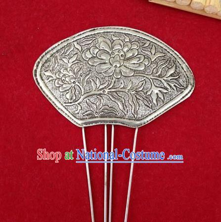 Traditional Handmade Chinese Ancient Classical Hair Accessories Barrettes China Miao Nationality Sliver Sector Hairpins Phoenix Step Shake Hair Sticks for Women