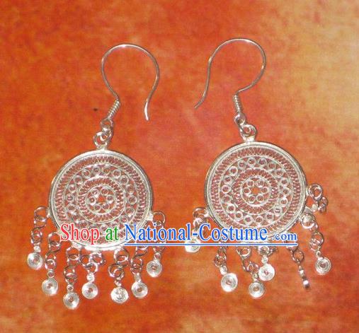 Traditional Handmade Chinese Miao Nationality Ancient Classical Earrings Accessories Hmong Tassel Eardrop for Women