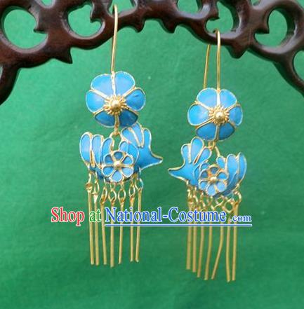 Traditional Handmade Chinese Ancient Classical Earrings Accessories Blueing Mandarin Duck Eardrop for Women