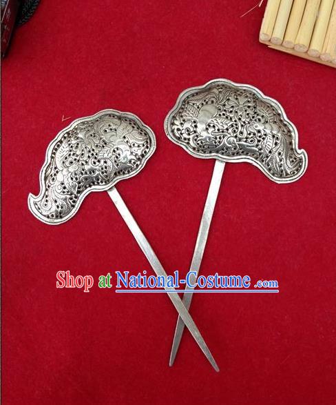 Traditional Handmade Chinese Ancient Classical Hair Accessories Barrettes Miao Sliver Hairpin, Hair Sticks Hair Fascinators Hairpins for Women