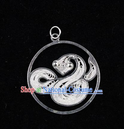 Traditional Handmade Chinese Ancient Classical Accessories Pure Sliver Chinese Zodiac Pendant Snake Lacing Pendent for Women