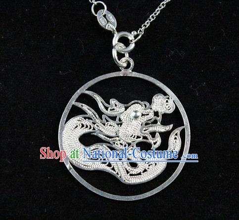 Traditional Handmade Chinese Ancient Classical Accessories Pure Sliver Chinese Zodiac Pendant Dragon Lacing Pendent for Women