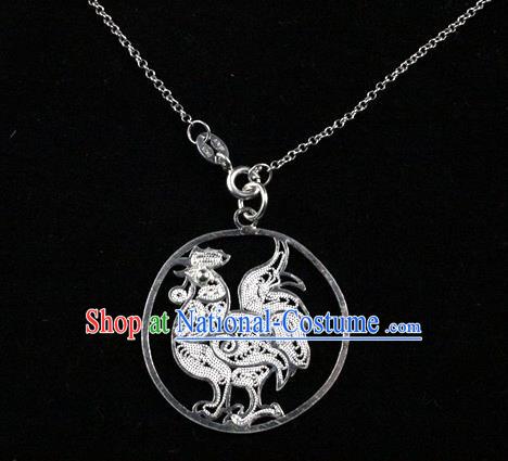 Traditional Handmade Chinese Ancient Classical Accessories Pure Sliver Chinese Zodiac Pendant Chicken Lacing Pendent for Women