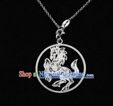 Traditional Handmade Chinese Ancient Classical Accessories Pure Sliver Chinese Zodiac Pendant Horse Lacing Pendent for Women