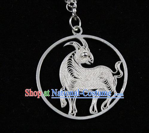 Traditional Handmade Chinese Ancient Classical Accessories Pure Sliver Chinese Zodiac Pendant Sheep Lacing Pendent for Women