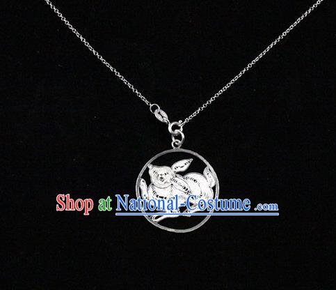 Traditional Handmade Chinese Ancient Classical Accessories Pure Sliver Chinese Zodiac Pendant Rabbit Lacing Pendent for Women