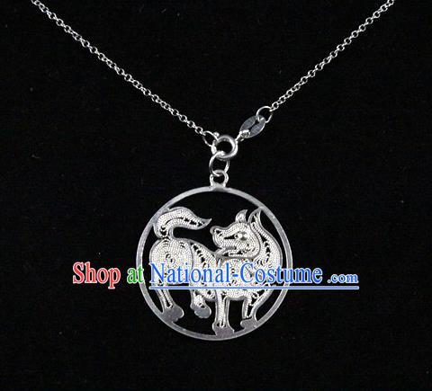 Traditional Handmade Chinese Ancient Classical Accessories Pure Sliver Chinese Zodiac Pendant Dog Lacing Pendent for Women