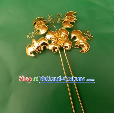 Traditional Handmade Chinese Ancient Classical Hair Accessories Barrettes Butterfly Golden Hairpin Step Shake Hair Sticks for Women