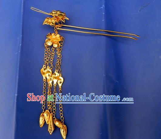 Traditional Handmade Chinese Ancient Classical Hair Accessories Barrettes Mandarin Imperial Empress Wedding Hairpins Bride Tassel Golden Step Shake Hair Ornament for Women