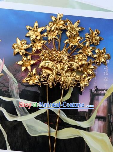 Traditional Handmade Chinese Ancient Classical Hair Accessories Barrettes Mandarin Imperial Empress Hairpins Bride Golden Step Shake Hair Ornament for Women