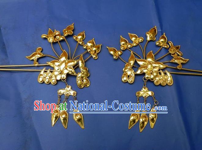 Traditional Handmade Chinese Ancient Classical Hair Accessories Barrettes Golden Hairpins, Step Shake Hair Sticks Hair Jewellery for Women