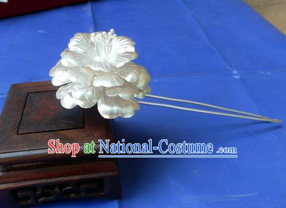 Traditional Handmade Chinese Ancient Classical Hair Accessories Barrettes Pure Sliver Peony Hairpins, Step Shake Hair Sticks Hair Jewellery for Women